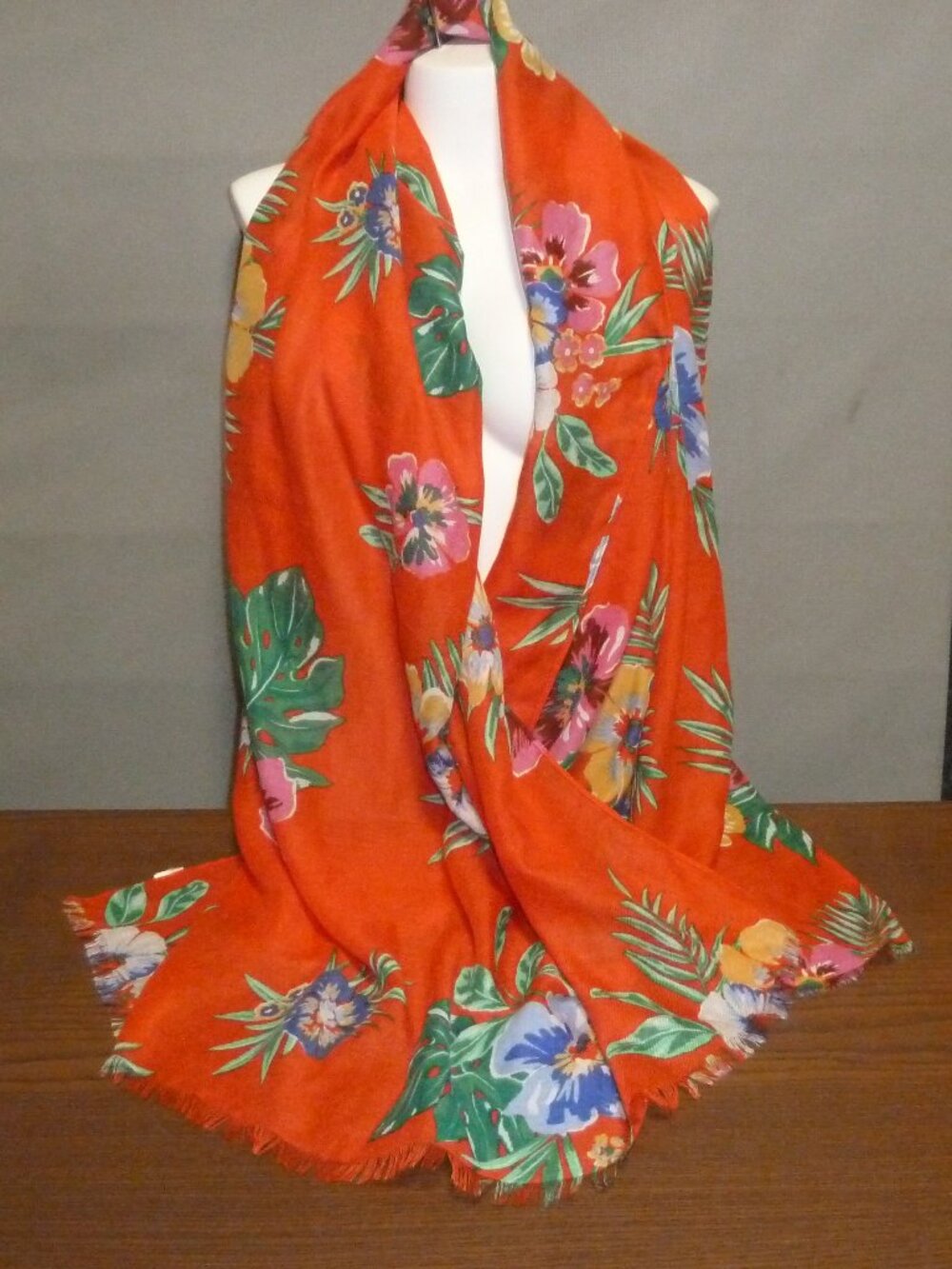 Women's Long Scarf Red Rose Floral Flower Print Scarf 72" x 32"